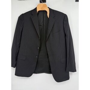 Corneliani Double Breasted Wool  Sports Coat Italy Black Blue Stripes ‎ Mens 56L